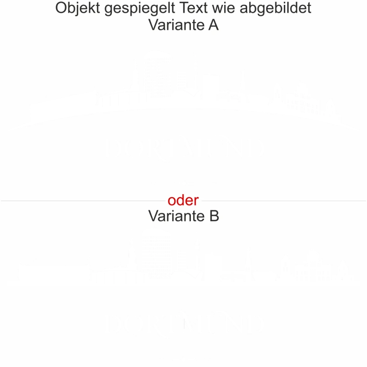 Glasaufkleber DortGlasaufkleber Dortmund - Glastattoo mit Dortmunder Skyline - Ansicht Ausrichtung mit Farbauswahl und Variante mund - Ansicht Farbauswahl Variante A