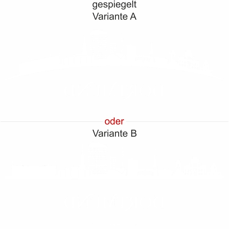 Glasaufkleber Dortmund - Glastattoo mit Dortmunder Skyline - Ansicht Ausrichtung mit Farbauswahl und Variante