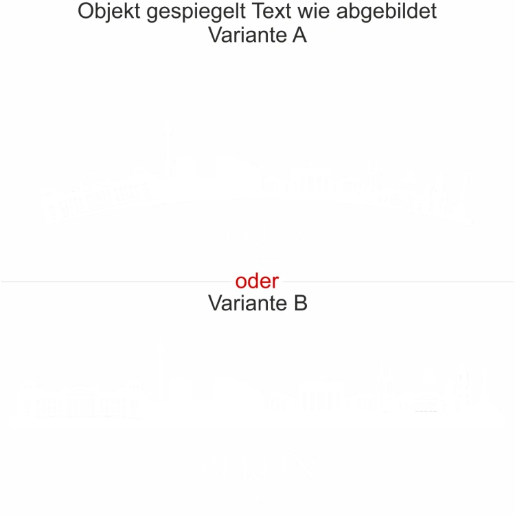 Aufkleber für Glas Skyline von Berlin - Ansicht Ausrichtung mit Farbauswahl und Variante