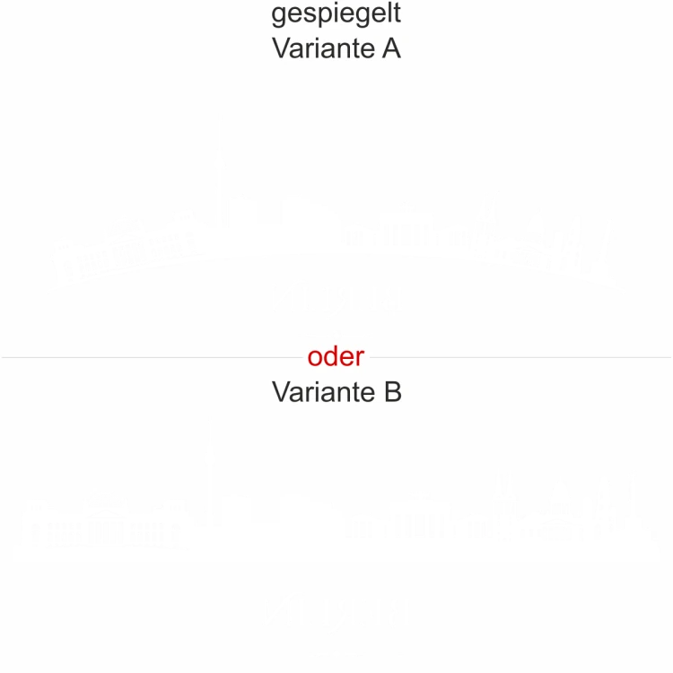 Aufkleber für Glas Skyline von Berlin - Ansicht Ausrichtung mit Farbauswahl und Variante