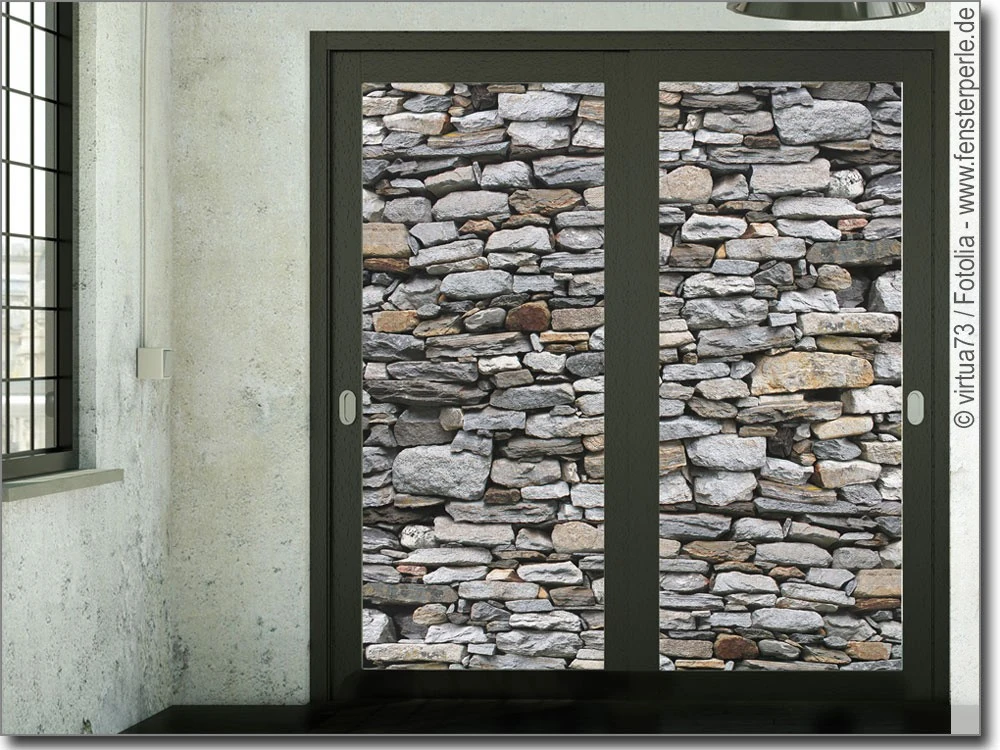 Blickdichte Glasfolie mit Steinmauer