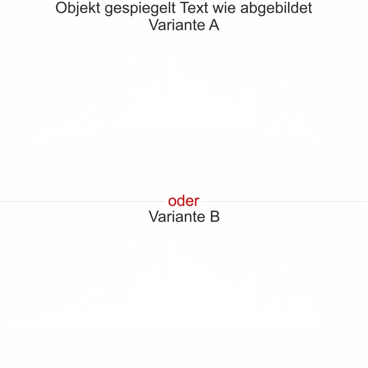 Glastattoo mit Skyline Frankfurt - Ansicht Ausrichtung mit Farbauswahl und Variante Glastattoo mit Skyline Frankfurt - Ansicht Ausrichtung mit Farbauswahl und Variante