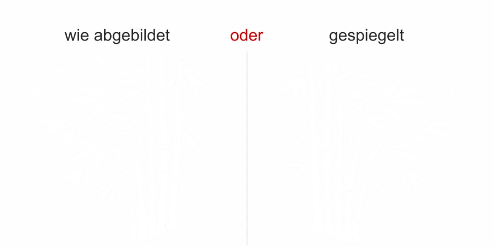 Glastattoo Bambus und Vögel - Ansicht Ausrichtung mit Farbauswahl
