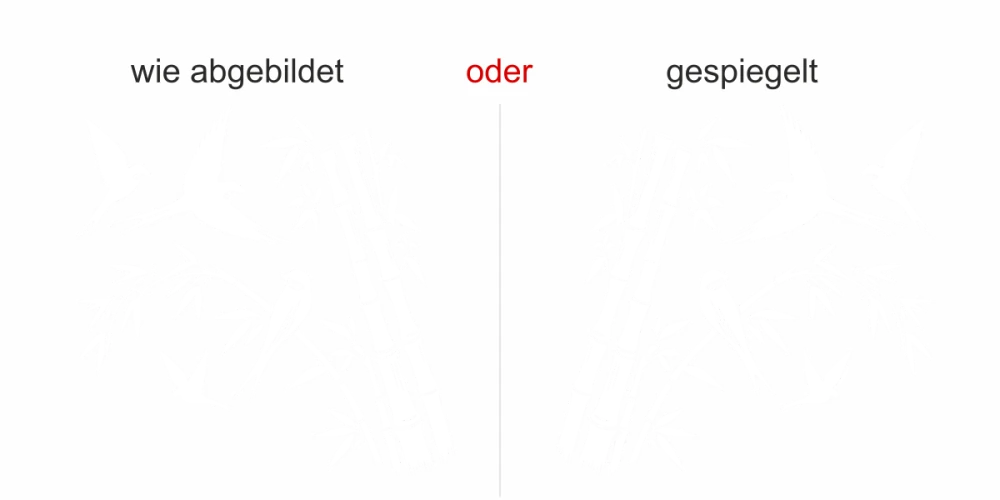 Glastattoo Bambusstab mit Vögeln - Ansicht Ausrichtung mit Farbauswahl