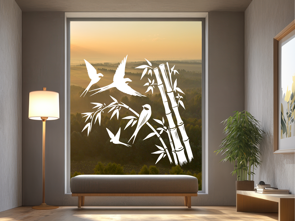 Glastattoo Bambusstab mit Vögeln - Ansicht Farbauswahl