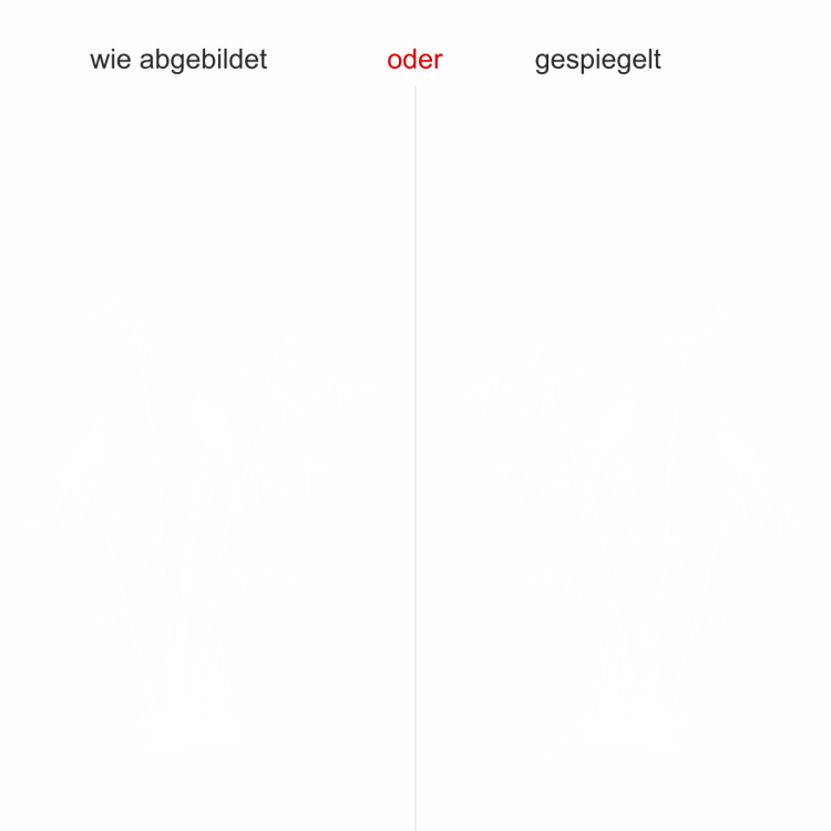 Glastattoo Bambusstrauch und Vögel am Ufer - Ansicht Ausrichtung mit Farbauswahl
