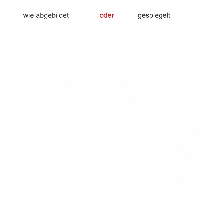 Glastattoo Bambusstrauch und Vögel am Ufer - Ansicht Ausrichtung mit Farbauswahl