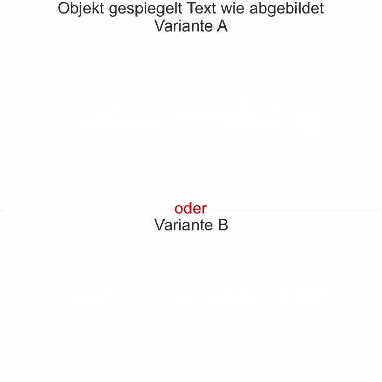 Glastattoo Duisburg Skyline - Ansicht Ausrichtung mit Farbauswahl und Variante