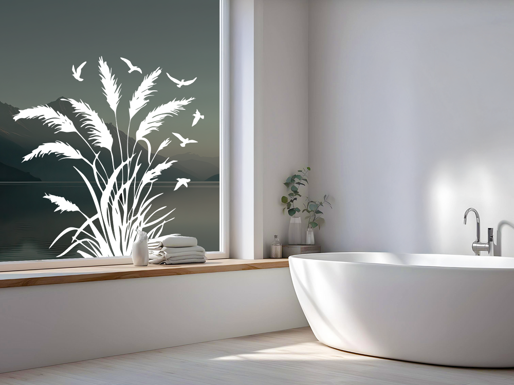 Glastattoo Pampasgras mit Vogelschwarm - Ansicht Farbauswahl