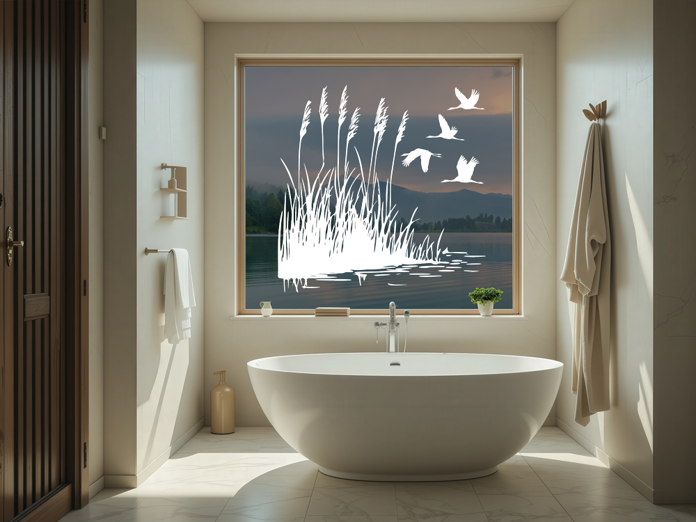 Glastattoo Schilfgräser und Störche - Ansicht Farbauswahl