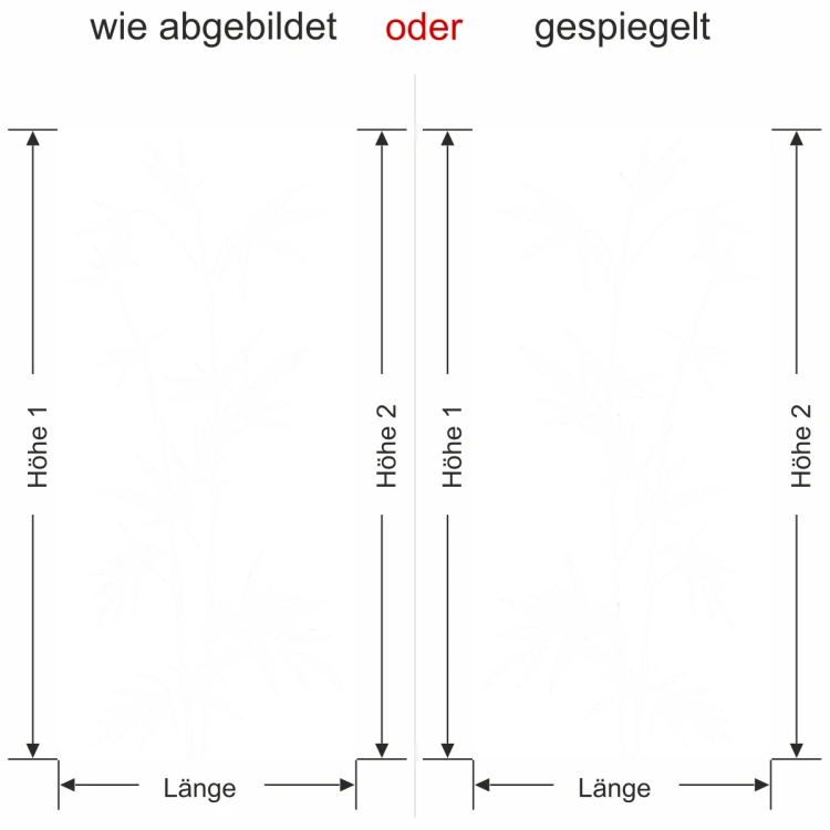 Glastür Sichtschutzfolie Bambuszweige - Ansicht Ausrichtung und Farbauswahl sichtschutzfolie-bambus-zweige