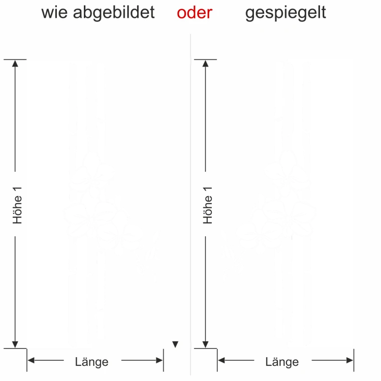 Glastür Sichtschutzfolie Bambus mit Orchidee - Ansicht Ausrichtung und Farbauswahl