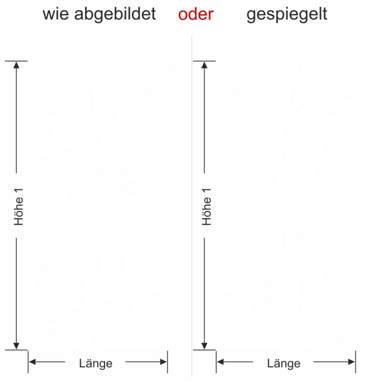 Glastür Sichtschutzfolie Bambuszweige - Ansicht Ausrichtung und Farbauswahl