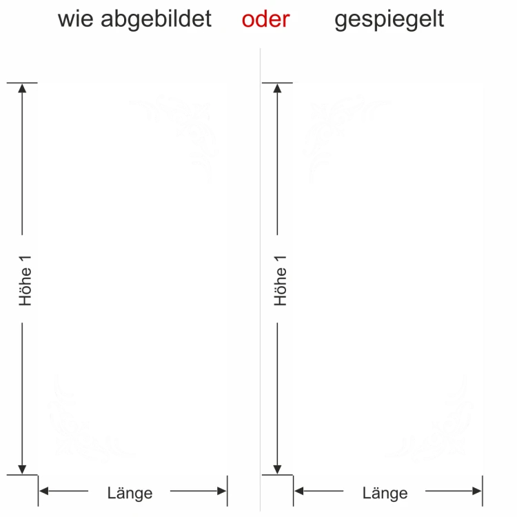 Glastür Sichtschutzfolie Ecken Lilie - Ansicht Ausrichtung und Farbauswahl