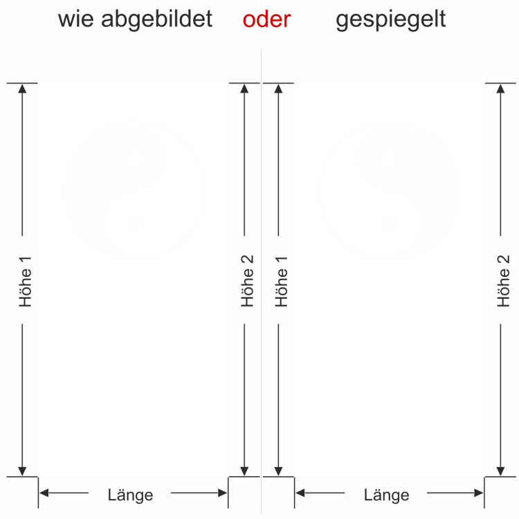 Glastür Sichtschutzfolie Yin & Yang - Ansicht Ausrichtung und Farbauswahl - Vorschlag 2
