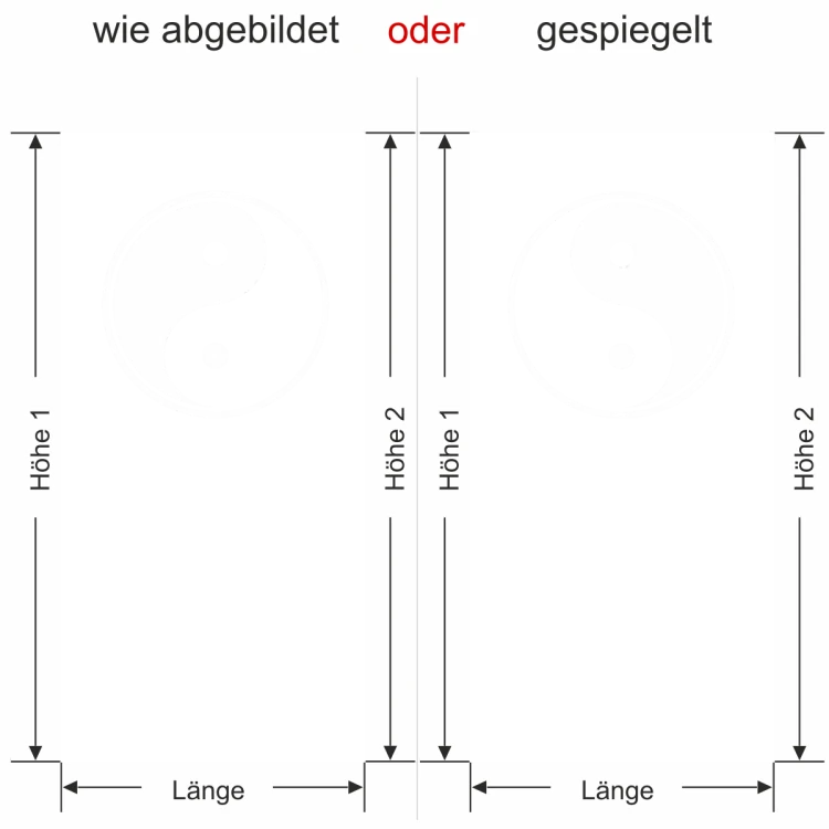 Glastür Sichtschutzfolie Yin & Yang - Ansicht Ausrichtung und Farbauswahl - Vorschlag 2