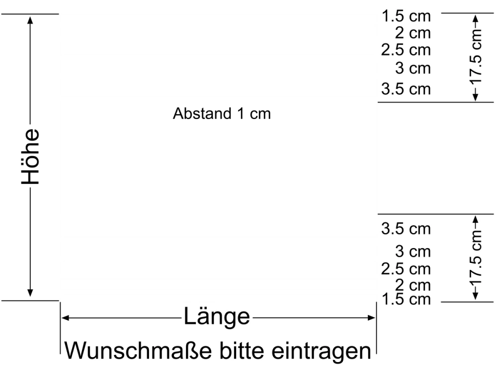 Milchglasfolie Gestreift 17,5/1 - Ansicht Farbauswahl und Anleitung zur Größenberechnung