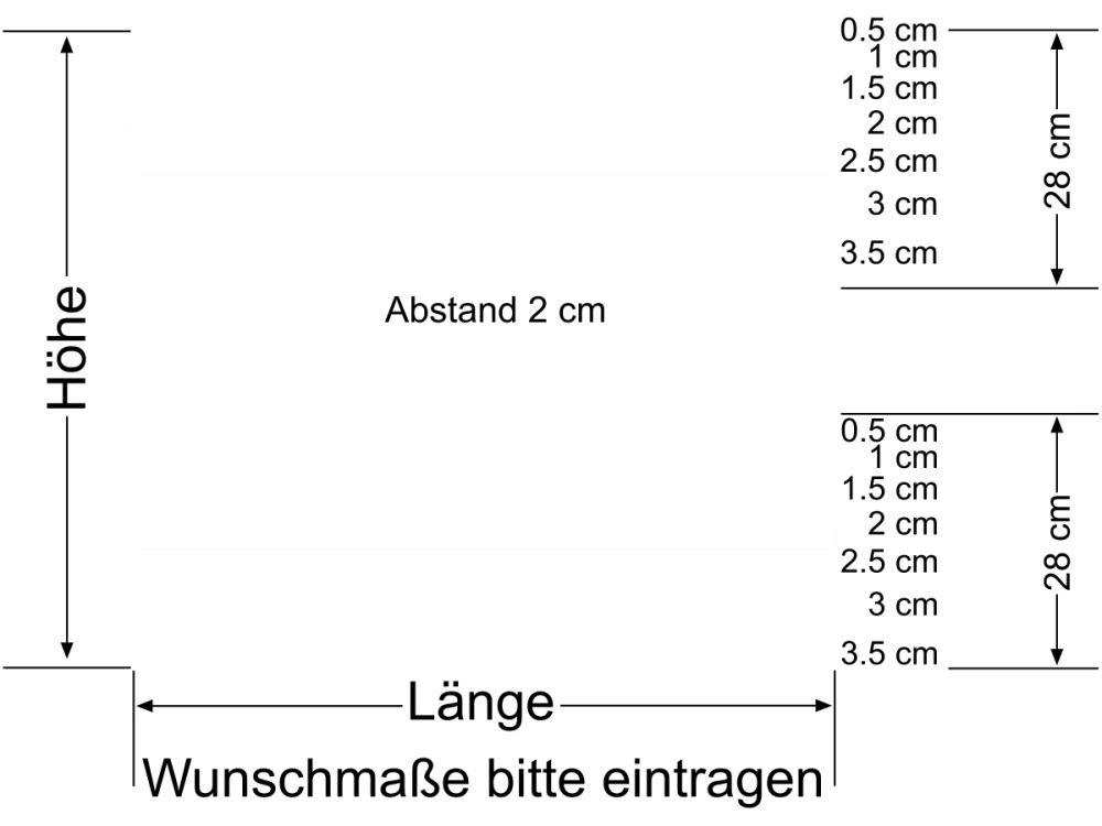 Milchglasfolie Gestreift 28/2 - Ansicht Farbauswahl und Anleitung zur Größenberechnung