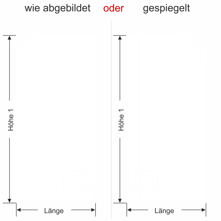 Milchglasfolie Modern Art Déco - Ansicht Farbauswahl, Ausrichtung und Anleitung zur Größenberechnung