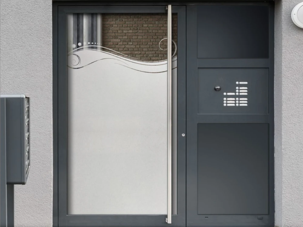 Milchglasfolie Ornament Welle auf Eingangstür