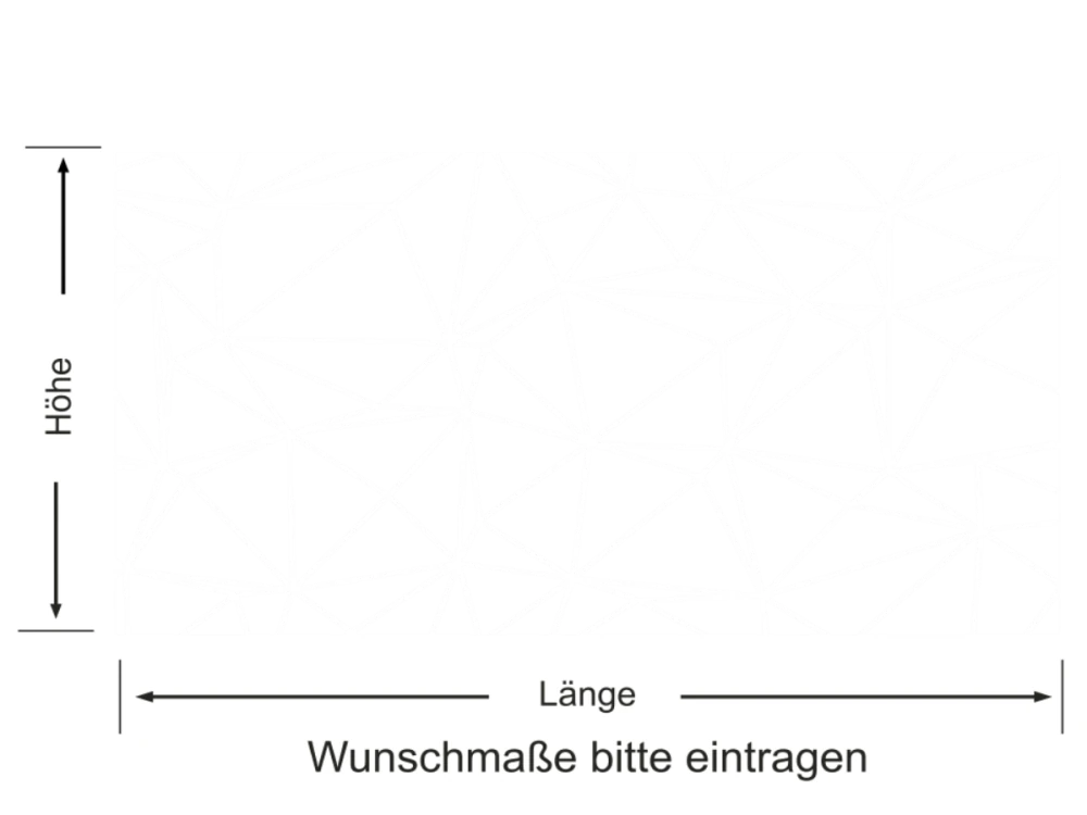 Milchglasfolie Polygone - Ansicht Farbauswahl und Anleitung zur Größenberechnung