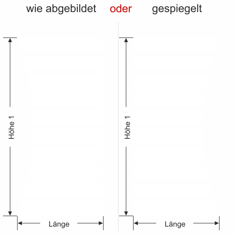 Milchglasfolie Streifenbogen - Ansicht Farbauswahl und Anleitung zur Größenberechnung
