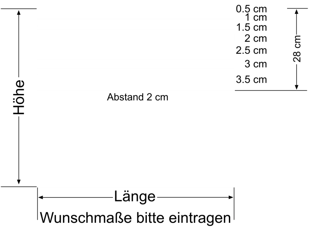 Milchglasfolie Streifen Verlauf 28/2 - Ansicht Farbauswahl und Anleitung zur Größenberechnung