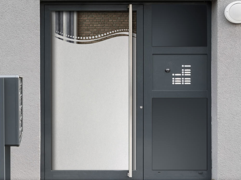 Milchglasfolie Welle mit Punkten auf Eingangstür