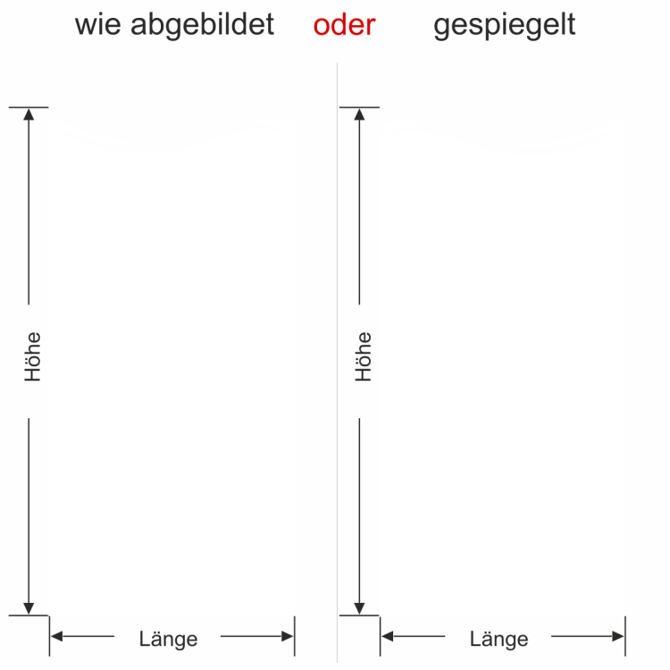 Milchglasfolie Welle mit Punkten - Ansicht Farbauswahl, Ausrichtung und Anleitung zur Größenberechnung