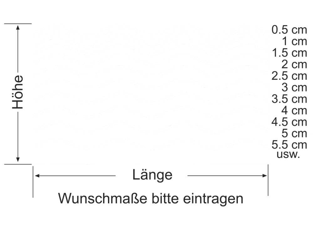 Milchglasfolie Wellen Verlauf - Ansicht Farbauswahl und Anleitung zur Größenberechnung
