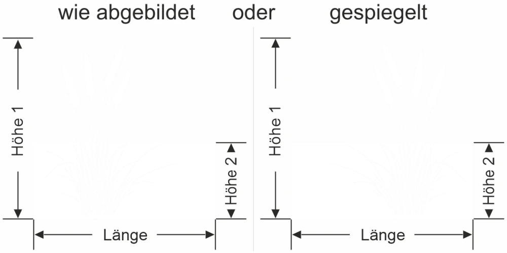 Sichtschutz Milchglasfolie Grasmotiv - Ansicht Ausrichtung mit Farbauswahl und Anleitung zur Größenberechnung - Vorschlag 1