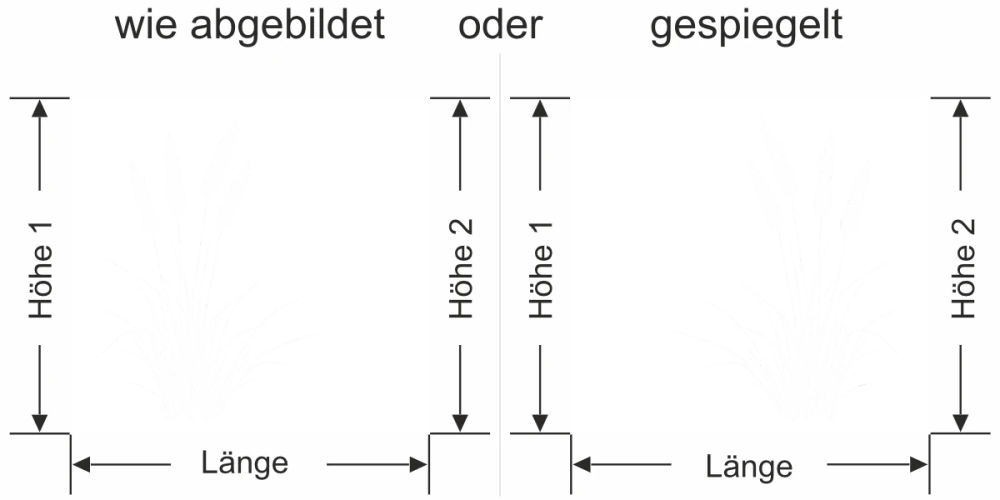Sichtschutz Milchglasfolie Grasmotiv - Ansicht Ausrichtung mit Farbauswahl und Anleitung zur Größenberechnung - Vorschlag 2