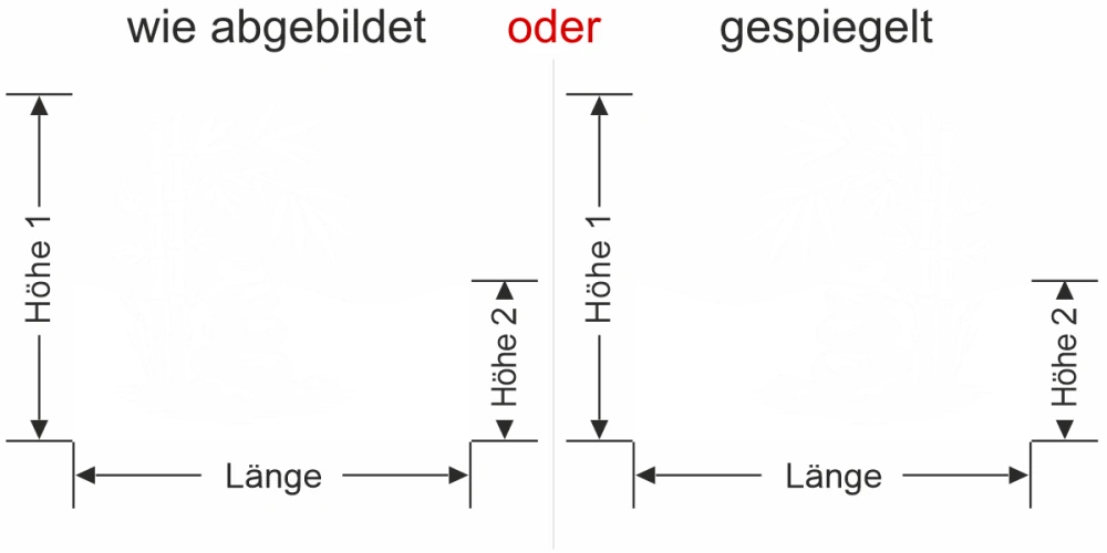 Sichtschutzfolie Bambus und Zen Steine - Ansicht Ausrichtung mit Farbauswahl und Anleitung zur Größenberechnung - Vorschlag 1
