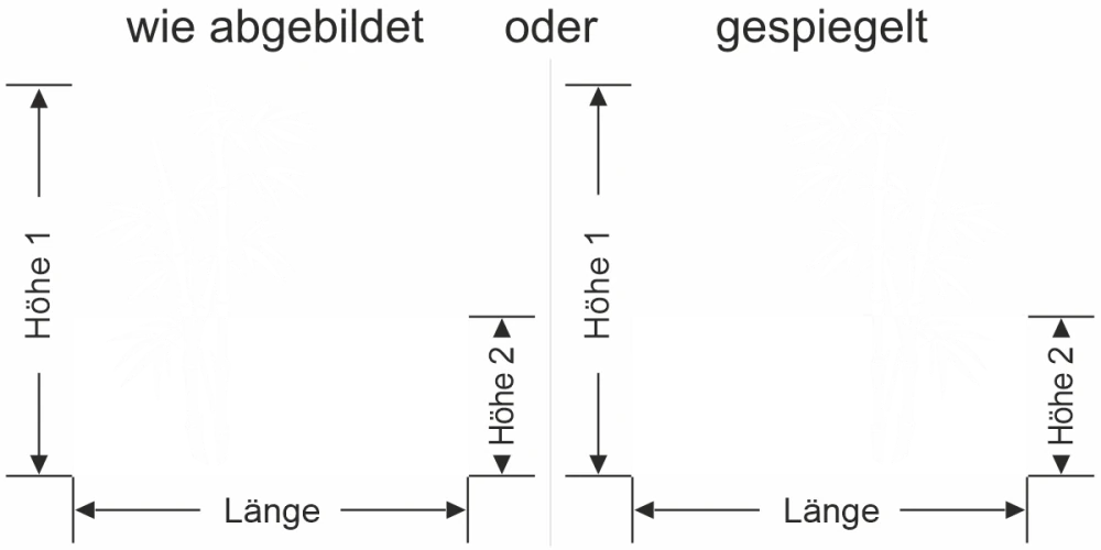 Sichtschutzfolie Bambusmotiv - Ansicht Ausrichtung mit Farbauswahl und Anleitung zur Größenberechnung - Vorschlag 1