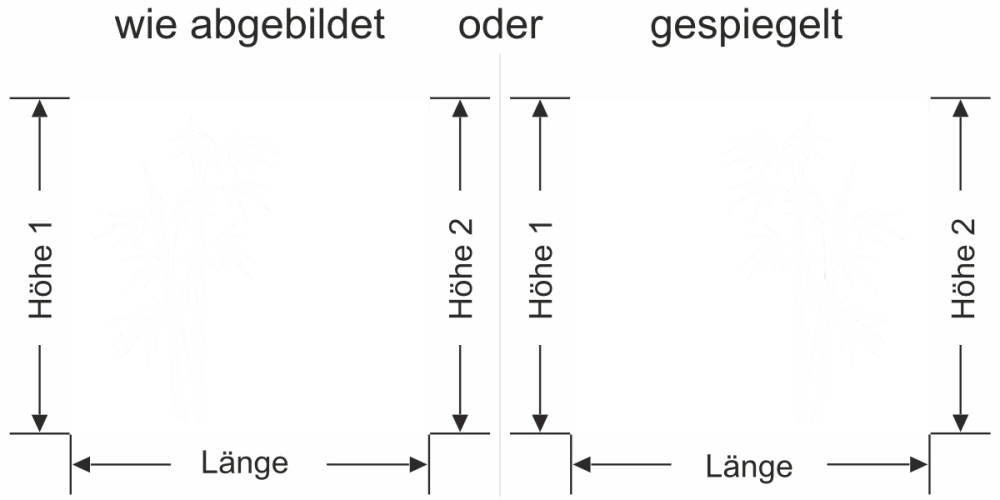 Sichtschutzfolie Bambusmotiv - Ansicht Ausrichtung mit Farbauswahl und Anleitung zur Größenberechnung - Vorschlag 2
