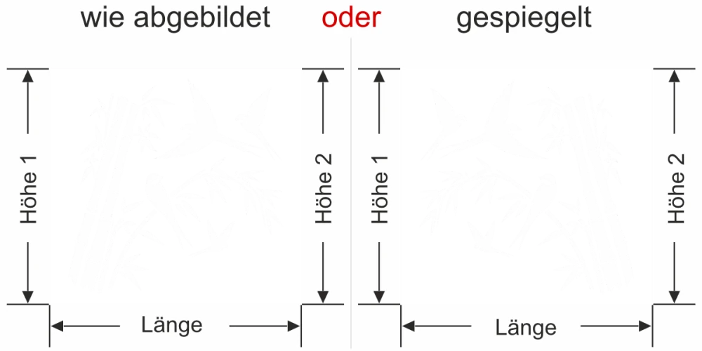 Sichtschutzfolie Bambusstäbe mit Vögeln - Ansicht Ausrichtung mit Farbauswahl und Anleitung zur Größenberechnung - Vorschlag 2 Sichtschutzfolie Bambusstäbe mit Vögeln - Ansicht Ausrichtung mit Farbauswahl und Anleitung zur Größenberechnung - Vorschlag 2