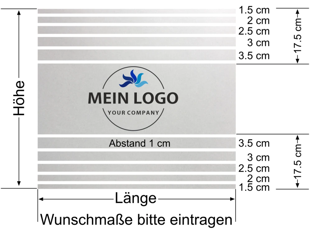 Sichtschutzfolie Eigenes Logo als Digitaldruck Streifendesign - Ansicht Beispielbild