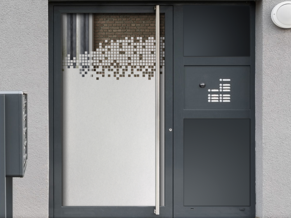 Sichtschutzfolie Gewerbe Design Quadrate auf Eingangstür
