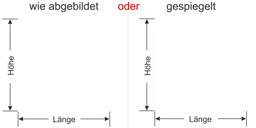 Sichtschutzfolie Gewerbe Elegante Welle - Ansicht Farbauswahl, Ausrichtung und Anleitung zur Größenberechnung