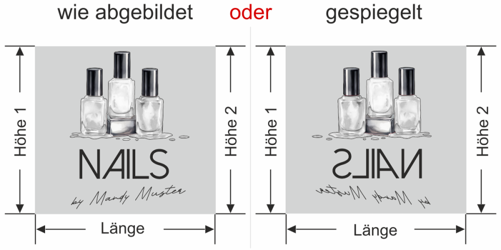 Sichtschutzfolie Gewerbe Kosmetikstudio - Ansicht Ausrichtung mit Farbauswahl Vorschlag 2