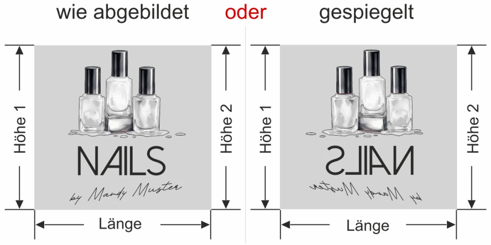 Sichtschutzfolie Gewerbe Kosmetikstudio - Ansicht Ausrichtung mit Farbauswahl Vorschlag 2