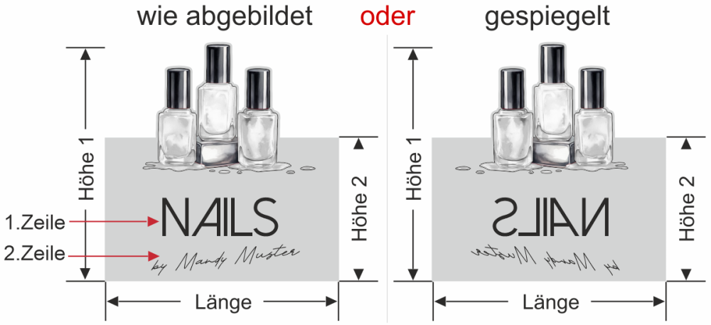 Sichtschutzfolie Gewerbe Kosmetikstudio - Ansicht Ausrichtung mit Farbauswahl Vorschlag 1