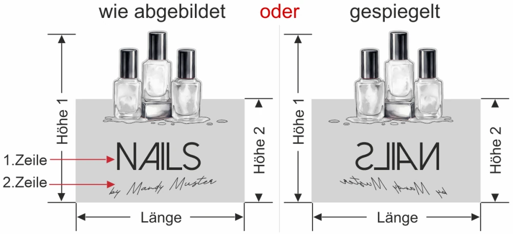 Sichtschutzfolie Gewerbe Kosmetikstudio - Ansicht Ausrichtung mit Farbauswahl Vorschlag 1
