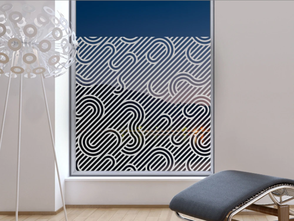 Sichtschutzfolie Gewerbe Schwunglinien auf Fenster