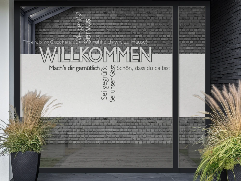 Sichtschutzfolie Gewerbe Wortwolke Willkommen
