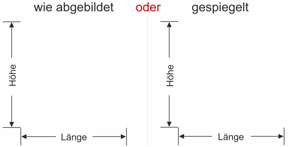 Sichtschutzfolie Gewerbe Wortwolke Willkommen - Ansicht Ausrichtung mit Farbauswahl