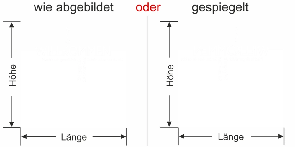 Sichtschutzfolie Gewerbe Wortwolke Willkommen - Ansicht Ausrichtung mit Farbauswahl
