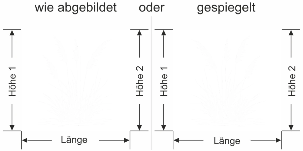 Sichtschutzfolie Gras am Ufer - Ansicht Ausrichtung mit Farbauswahl und Anleitung zur Größenberechnung - Vorschlag 2