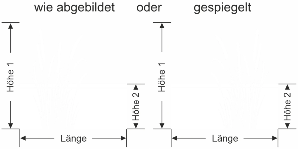 Sichtschutzfolie Kolbenschilf - Ansicht Ausrichtung mit Farbauswahl und Anleitung zur Größenberechnung - Vorschlag 1