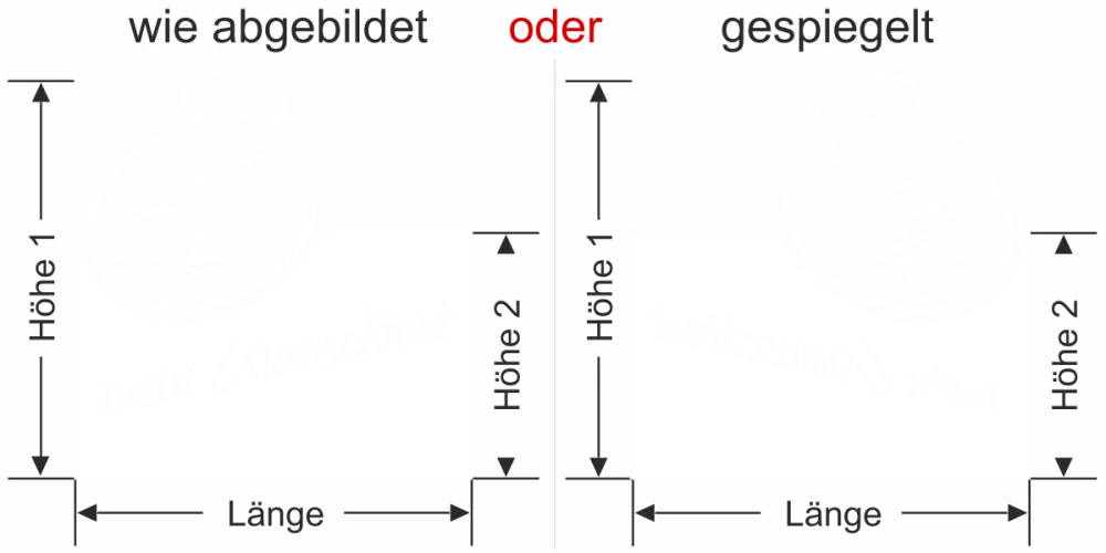 Sichtschutzfolie Küche - Milchglasfolie Sichtschutz Wunschtext - Ansicht Ausrichtung mit Farbauswahl Vorschlag 1